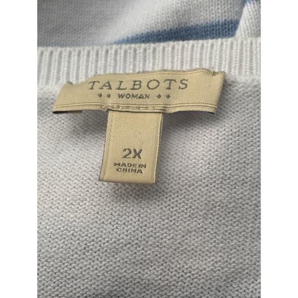 Talbots Striped Cotton Sweater Womans Size 2X Blue White Nautical Whales Beachy - Picture 5 of 9